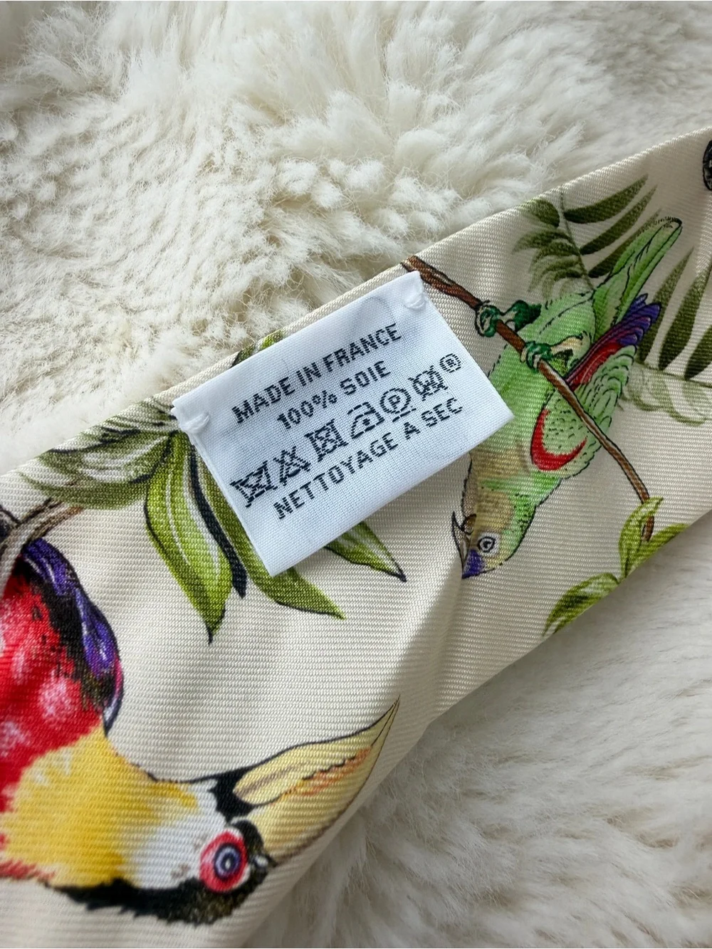 Hermes Equateur yellow Bird Print Silk Twilly Scarf